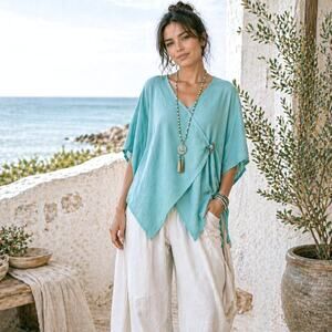 Soft Surroundings Desert Breeze Topper Women's Size OS Gauzy Cotton Lagenlook